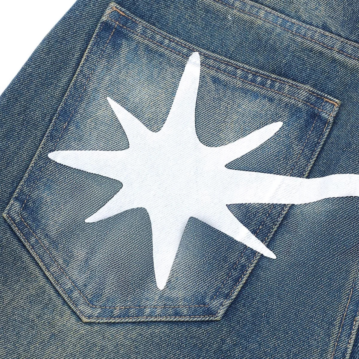 Straight-Leg Baggy Dark Blue-Washed High-Rise Star Detail Jeans