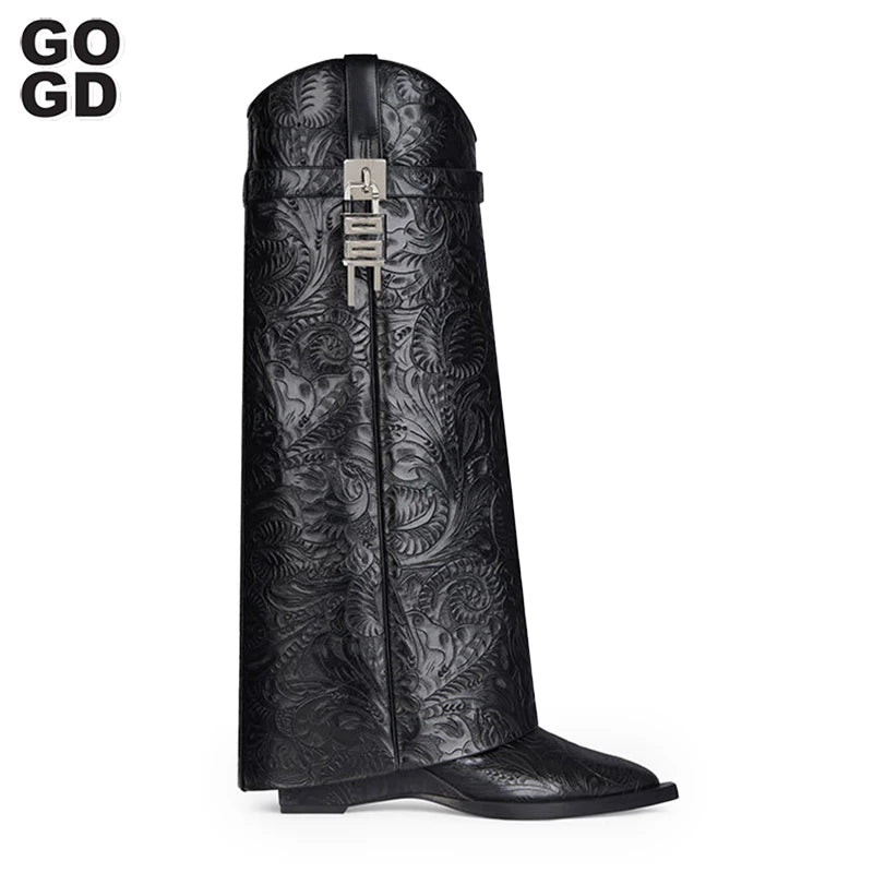 Edgy Eclectic Shark Lock Sheath Patterned Cowgirl Boots