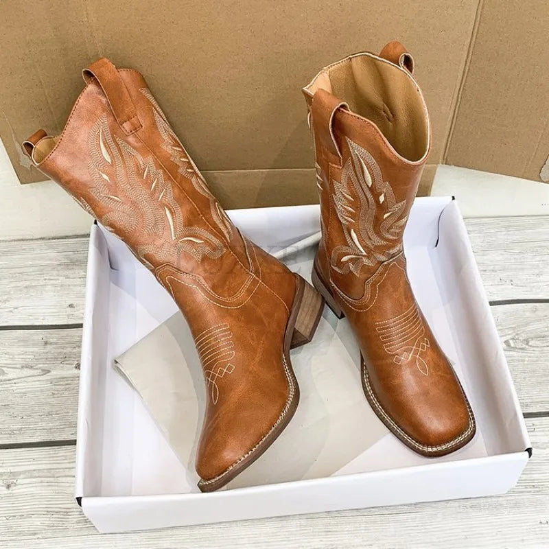 Classic Embroidered Rounded Toe Cowgirl Boots