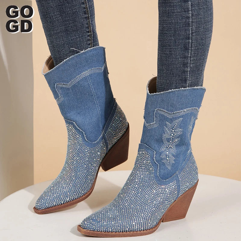 Ankle Y2K Denim Cowgirl Boots
