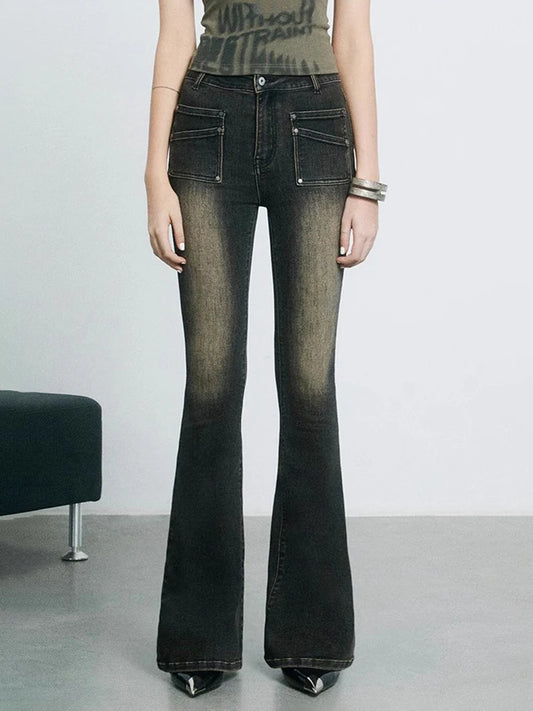 Y2K Dark-Wash Black Skinny Bootcut Jeans