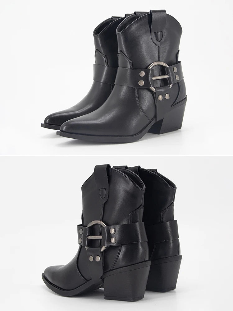 Pointed Toe Ankle Studded Motorcycle Boot