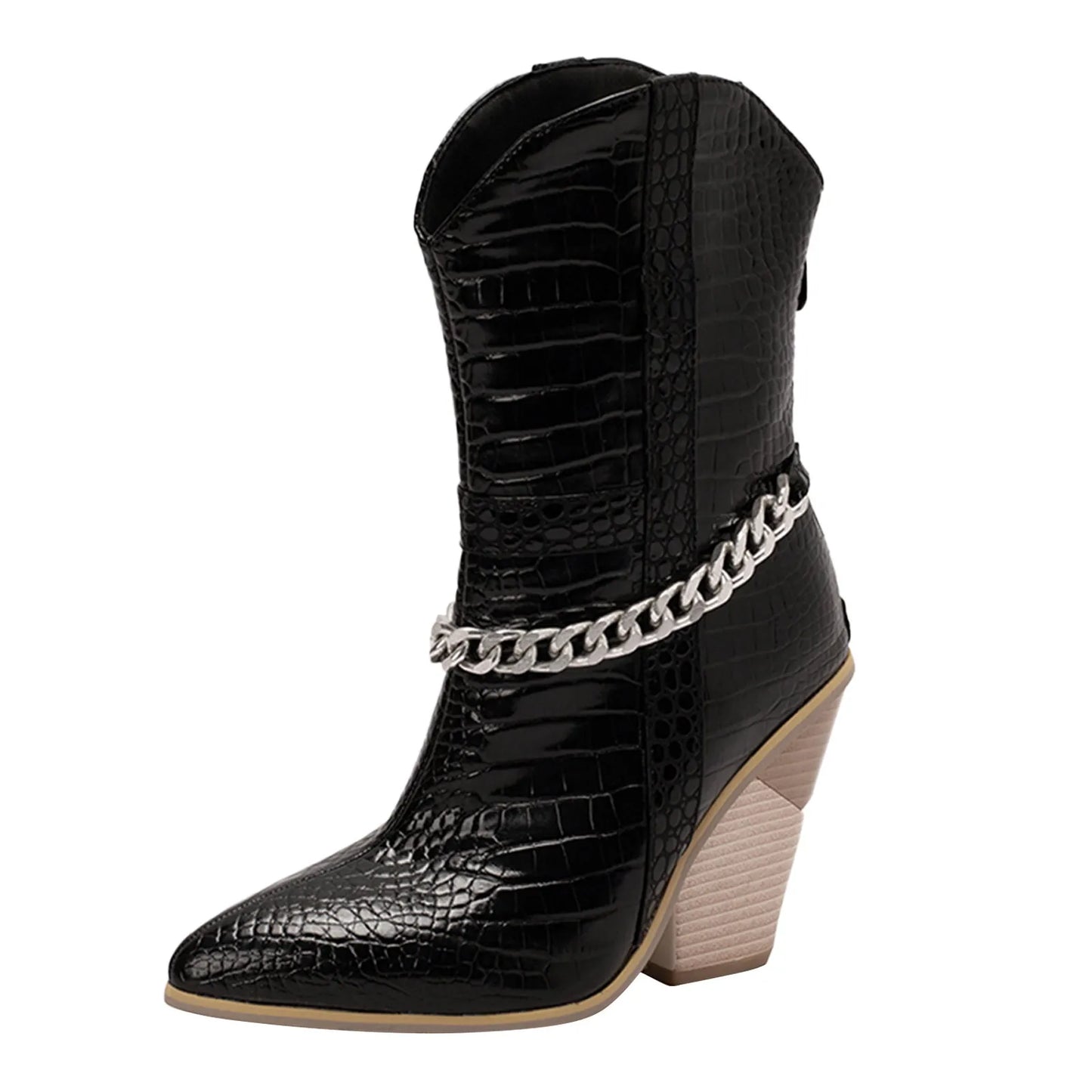 Funky Chunky Chain Mid Calf Cowgirl Boots