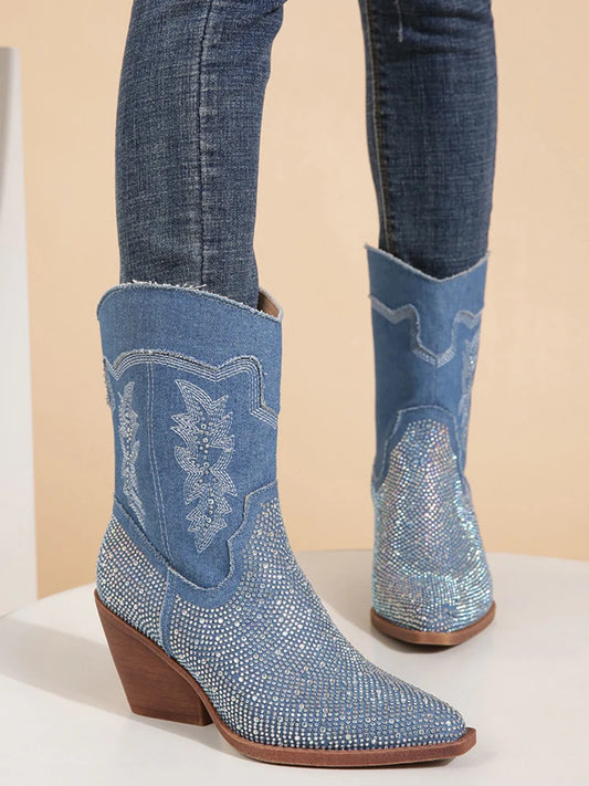Ankle Y2K Denim Cowgirl Boots