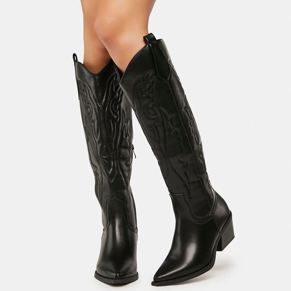 Knee High Embroidered Pointed Toe Cowgirl Boots