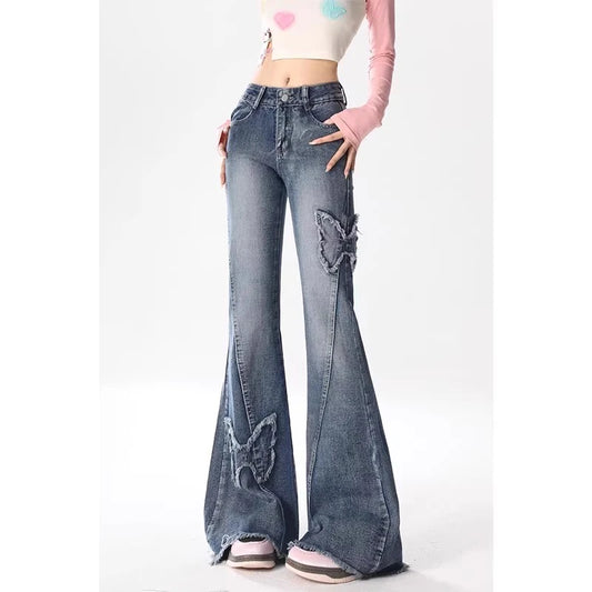 Slim Fit Butterfly Medium Wash Mid-Rise Flared Jeans