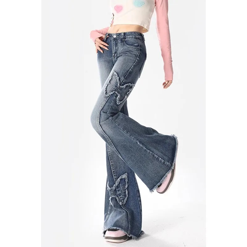 Slim Fit Butterfly Medium Wash Mid-Rise Flared Jeans