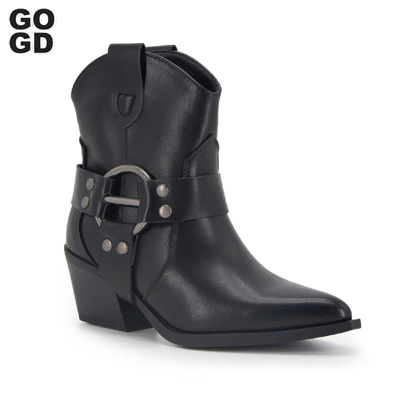 Pointed Toe Ankle Studded Motorcycle Boot